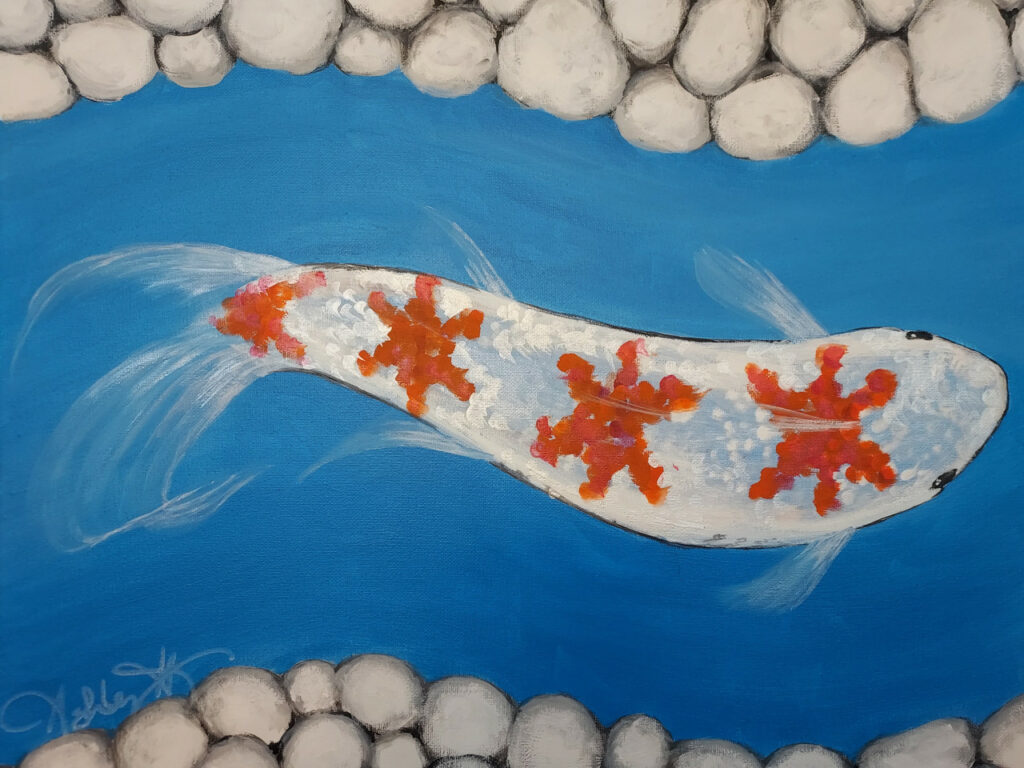 Ashley Kennedy Chi-Koi Acrylic on canvas 16” x 20” 2023 $300